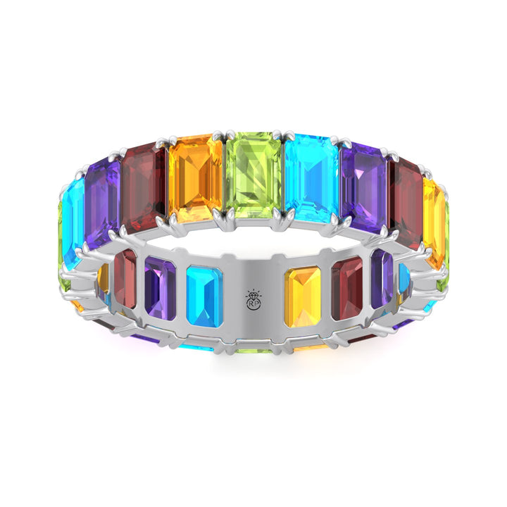 Multi Color Emerald Shape Eternity Band