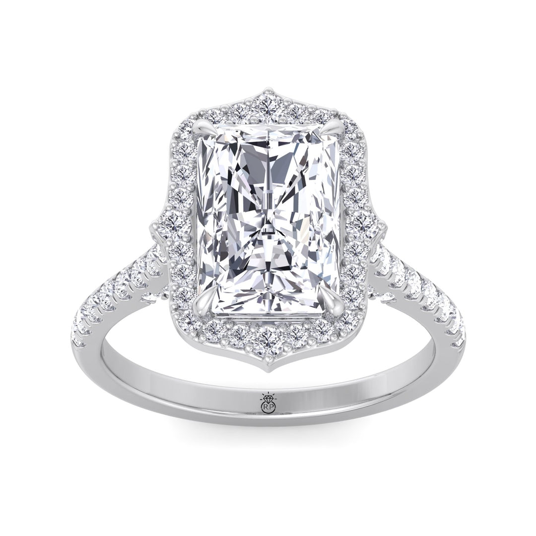 Radiant Cut Vintage Style Engagement Ring with Pave Band