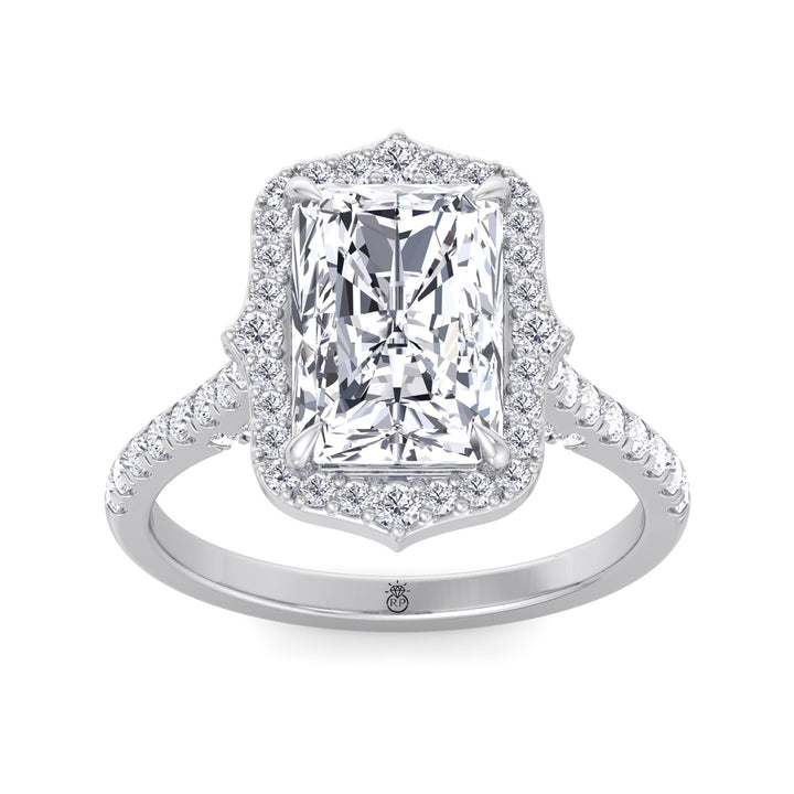 Radiant Cut Vintage Style Engagement Ring with Pave Band
