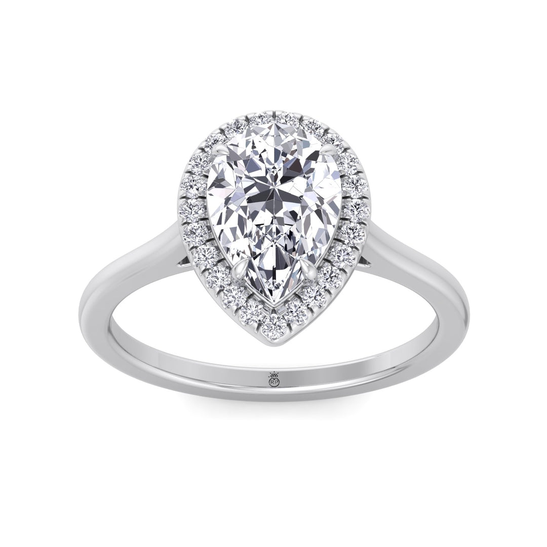 Pear Shape Engagement Ring with Halo Center and Plain Band