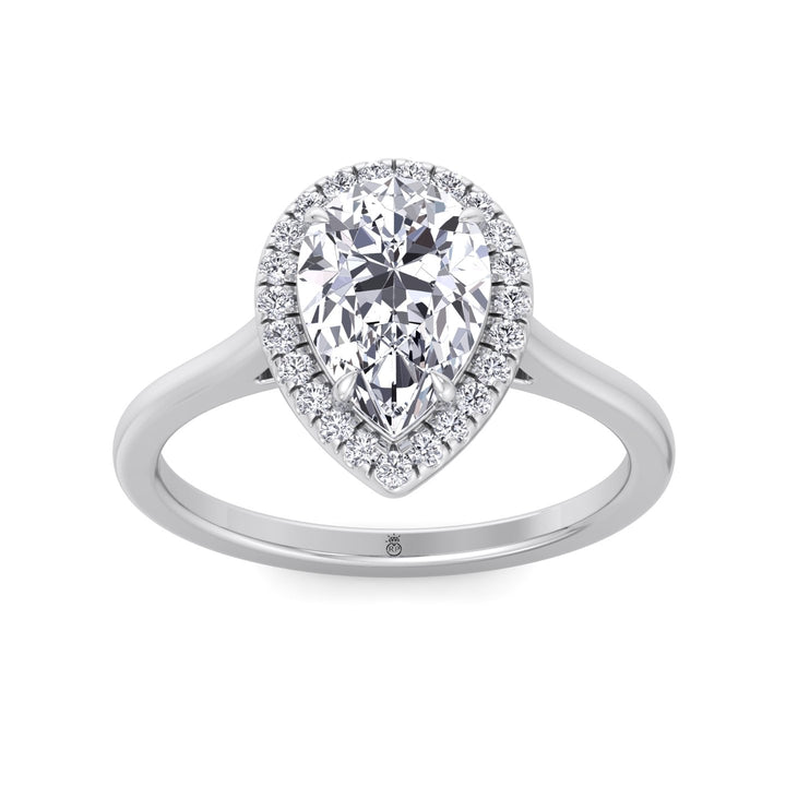 Pear Shape Engagement Ring with Halo Center and Plain Band