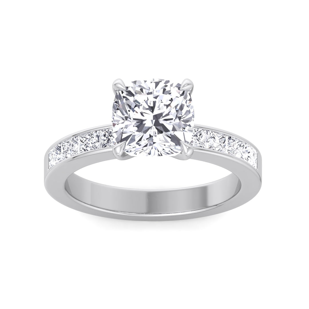 Cushion Cut Engagement Ring With Princess Cut Sidestones