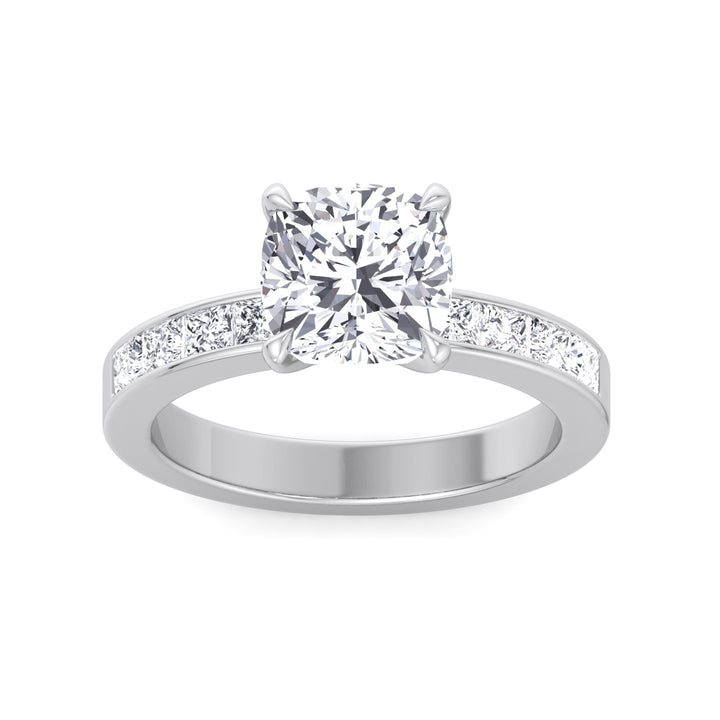 Cushion Cut Engagement Ring With Princess Cut Sidestones