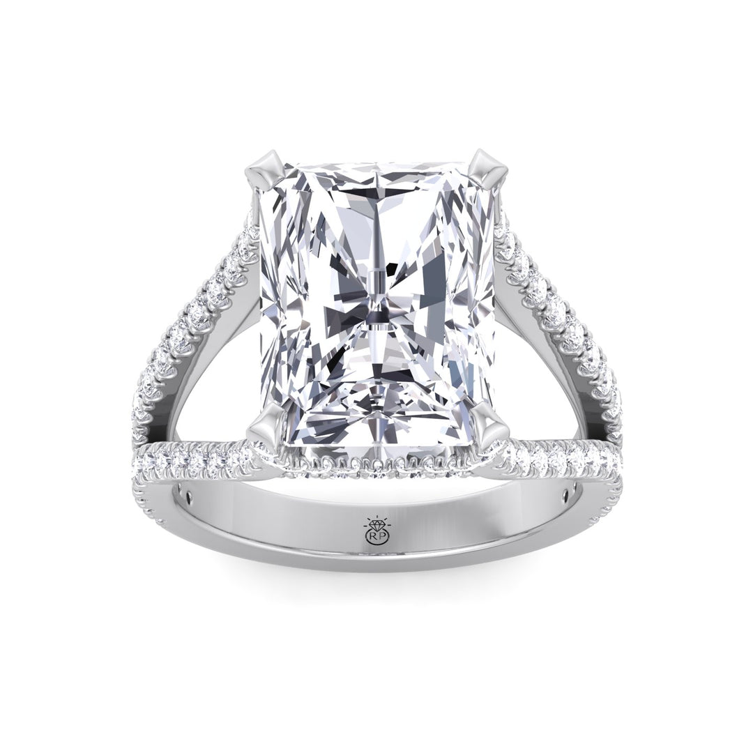 Radiant Cut Halo Engagement Ring with a Split Band