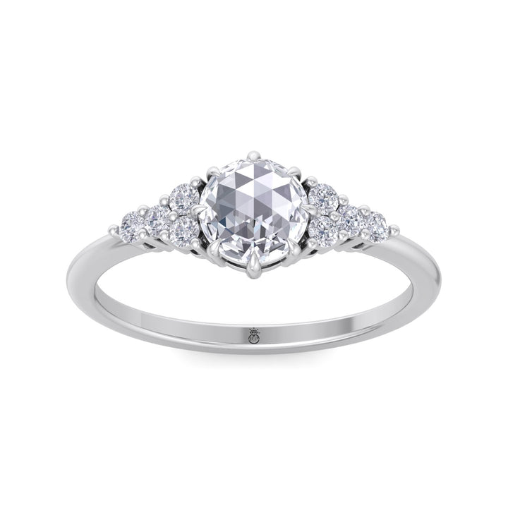Rose Cut Round Shape Engagement Ring with Round Sidestones