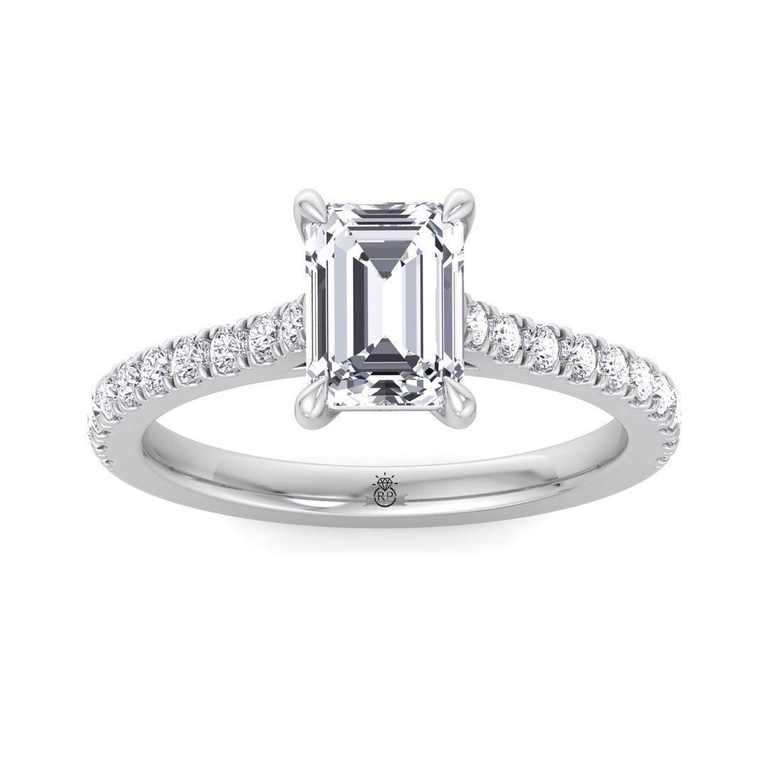 Emerald Shape Engagement Ring with Cathedral Style Pave Band