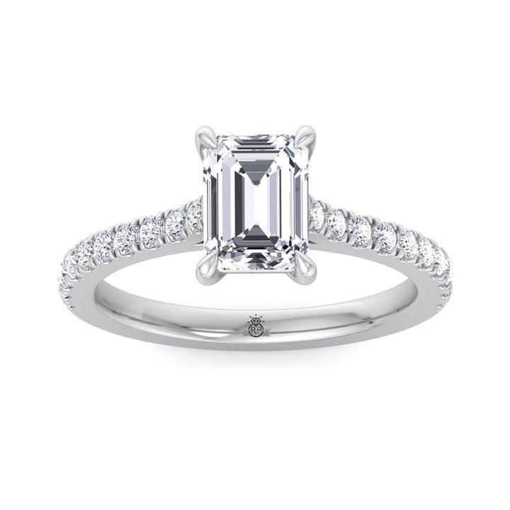 Emerald Shape Engagement Ring with Cathedral Style Pave Band
