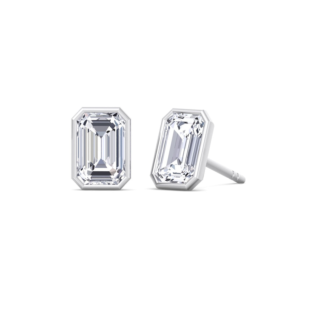 Bezel Set Emerald Shape Studs