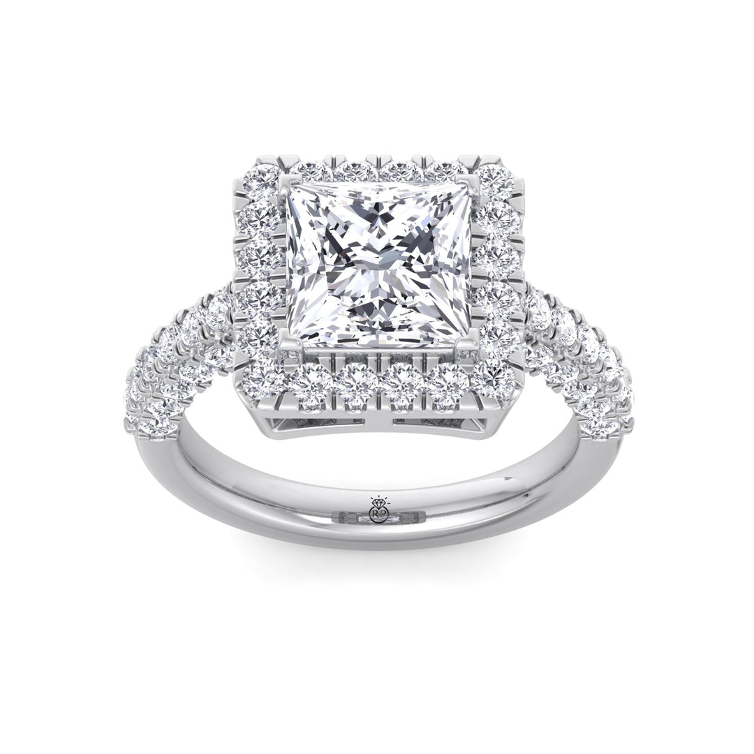 Princess Shape Halo Engagement Ring with Pave Band