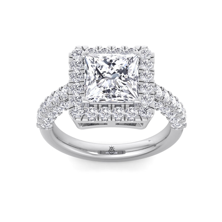 Princess Shape Halo Engagement Ring with Pave Band