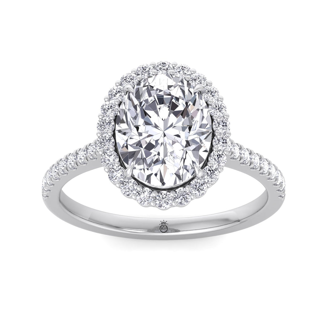 Oval Shape Scalloped Halo Engagement Ring With Pave Band
