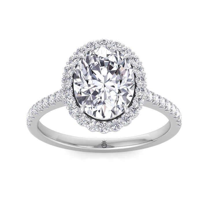 Oval Shape Scalloped Halo Engagement Ring With Pave Band