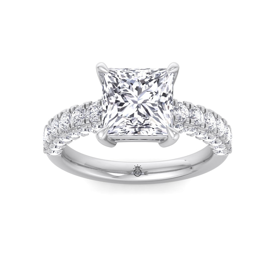 Princess Shape Engagement Ring with a Halfway Pave Band