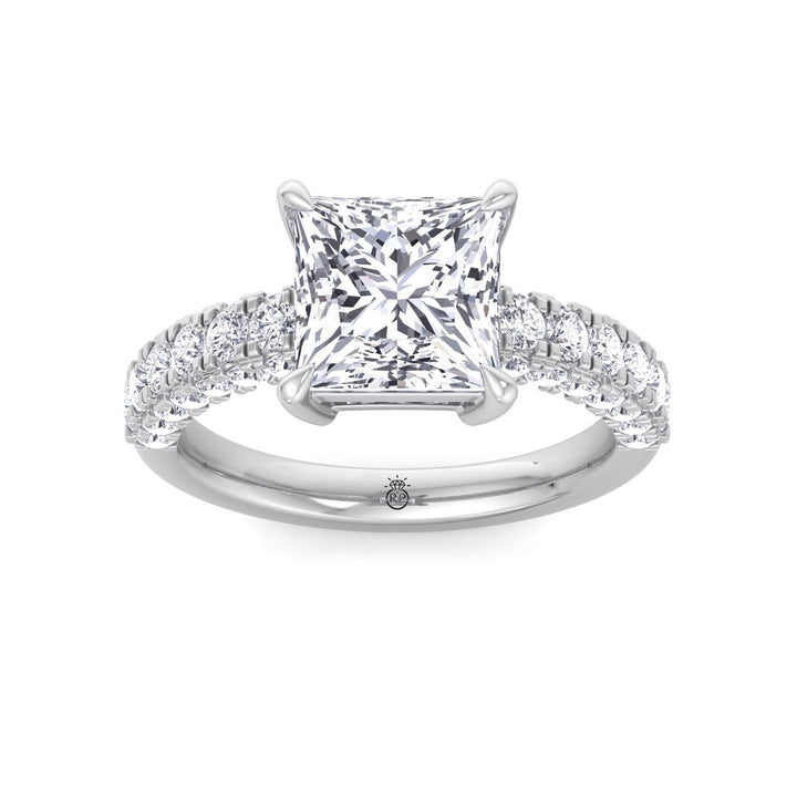 Princess Shape Engagement Ring with a Halfway Pave Band