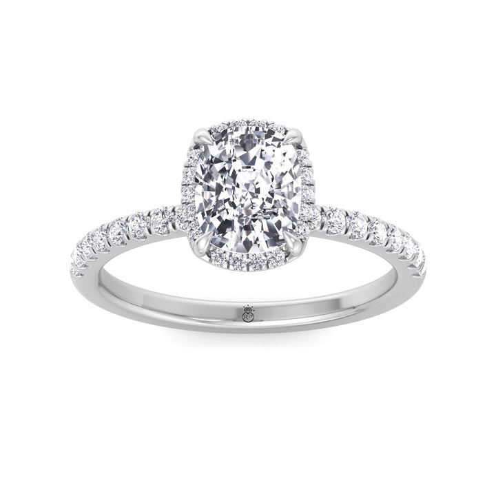 Elongated Cushion Cut Halo Engagement Ring with Pave Band