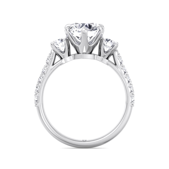 Three Stone Round Cut Fancy Crown Style Engagement Ring