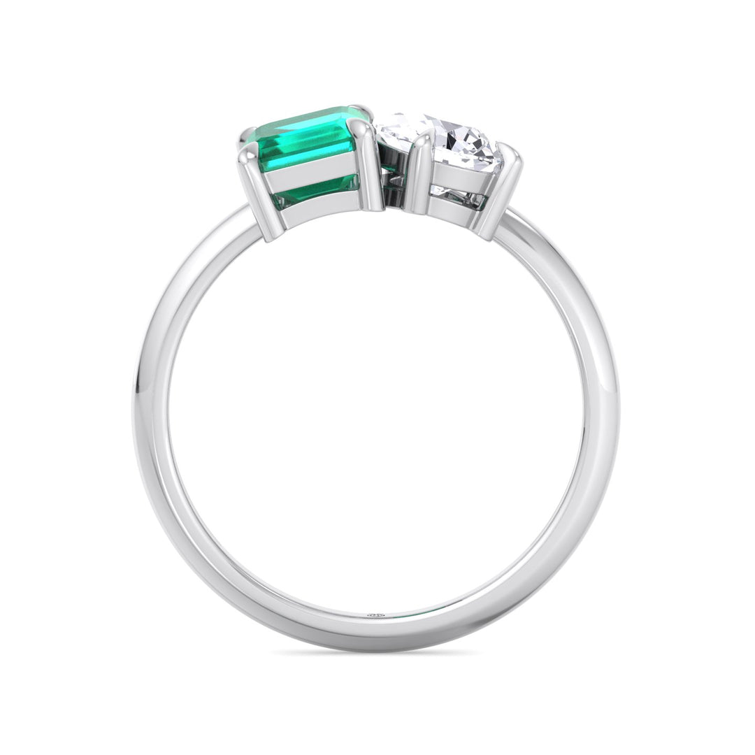Toi et Moi Green Emerald &amp; Pear Shape Engagement Ring
