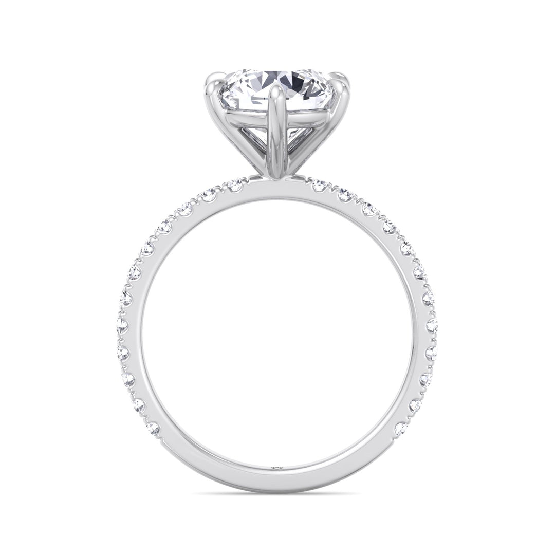 Round Cut Six Prong Engagement Ring With Pave Band