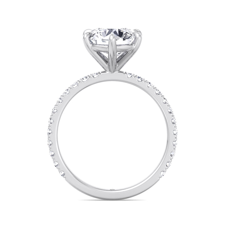Round Cut Six Prong Engagement Ring With Pave Band