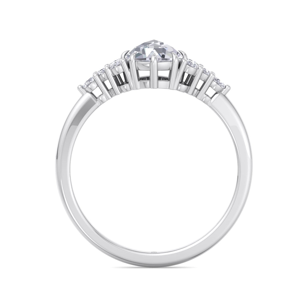 Rose Cut Round Shape Engagement Ring with Round Sidestones