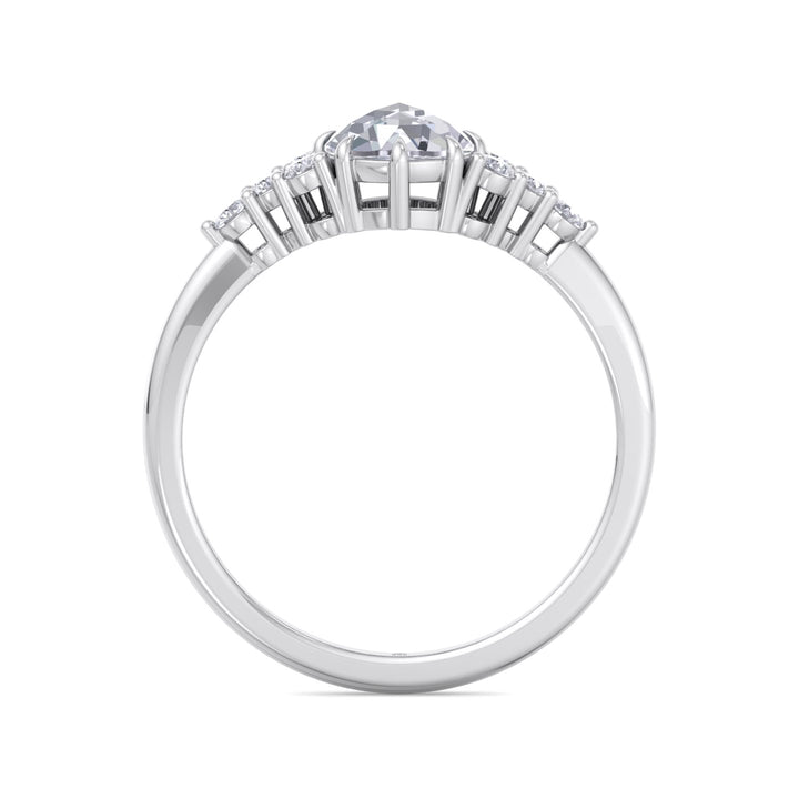 Rose Cut Round Shape Engagement Ring with Round Sidestones