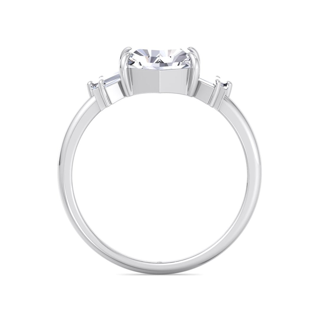 Rose Cut Hexagon Shape Engagement Ring With Tapered Baguettes