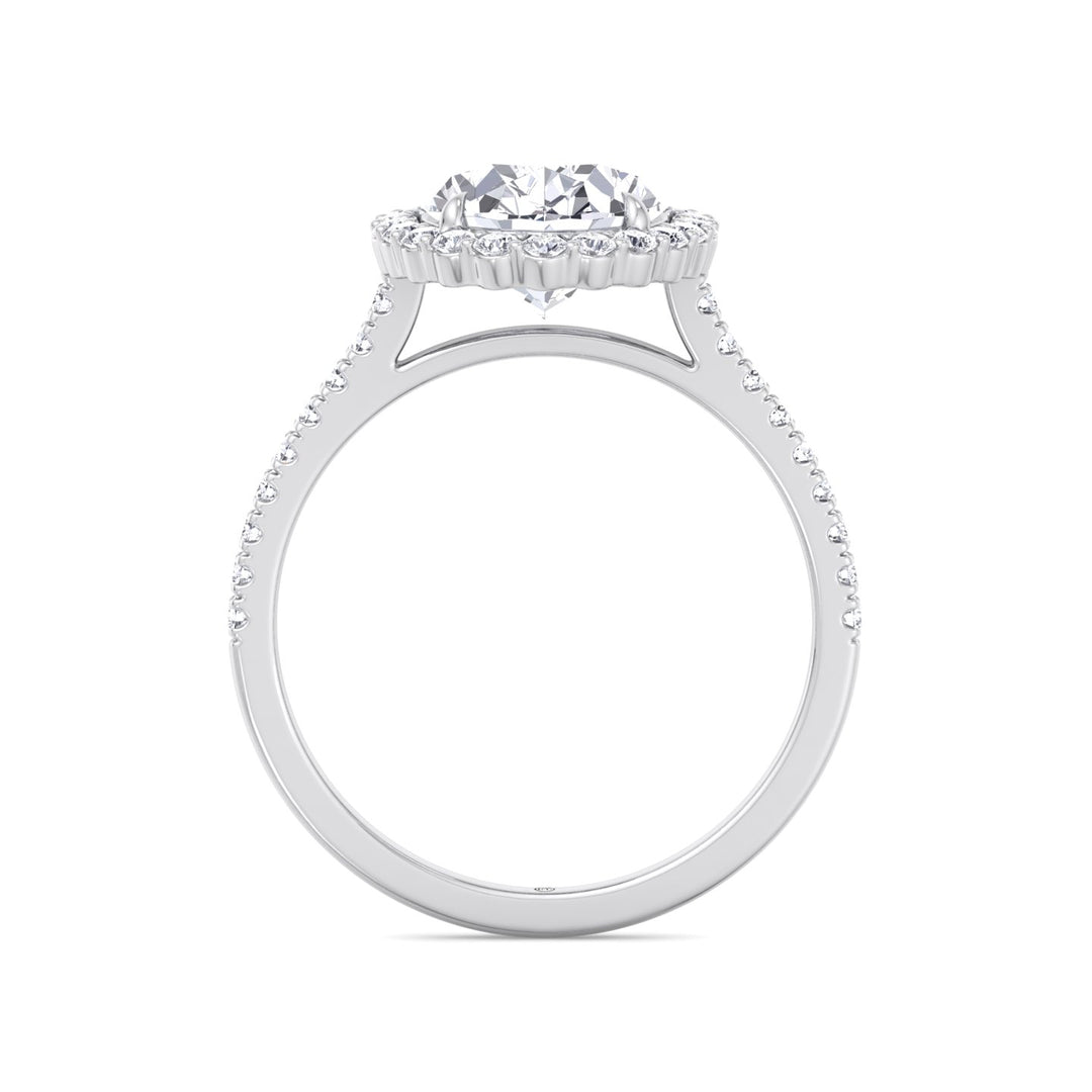 Oval Shape Scalloped Halo Engagement Ring With Pave Band