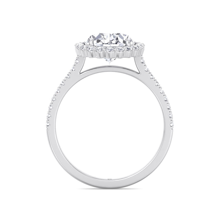 Oval Shape Scalloped Halo Engagement Ring With Pave Band