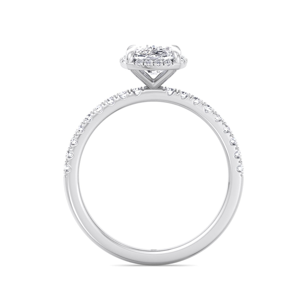 Elongated Cushion Cut Halo Engagement Ring with Pave Band
