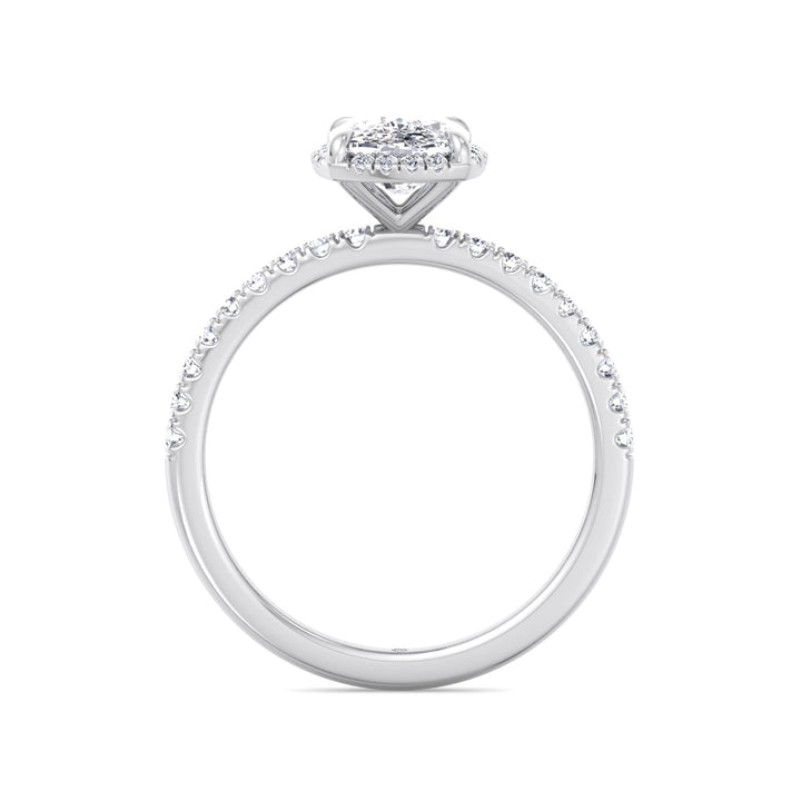 Elongated Cushion Cut Halo Engagement Ring with Pave Band