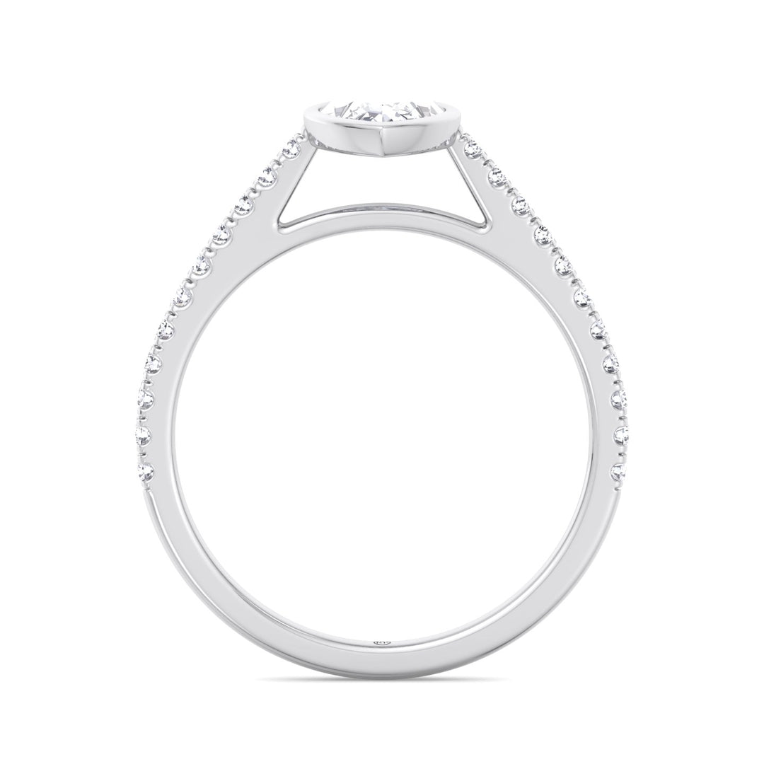 Bezel Set Marquise Shape Engagement Ring With Cathedral Style Pave Band