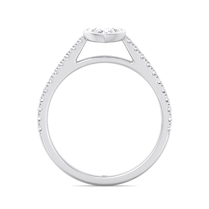 Bezel Set Marquise Shape Engagement Ring With Cathedral Style Pave Band