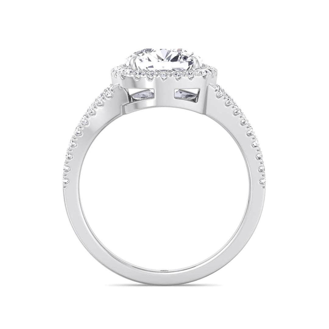 Cushion Cut Halo Engagement Ring with Split Pave Band
