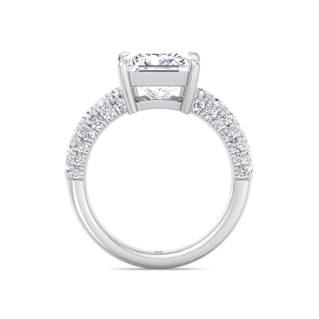 Princess Shape Engagement Ring with a Halfway Pave Band