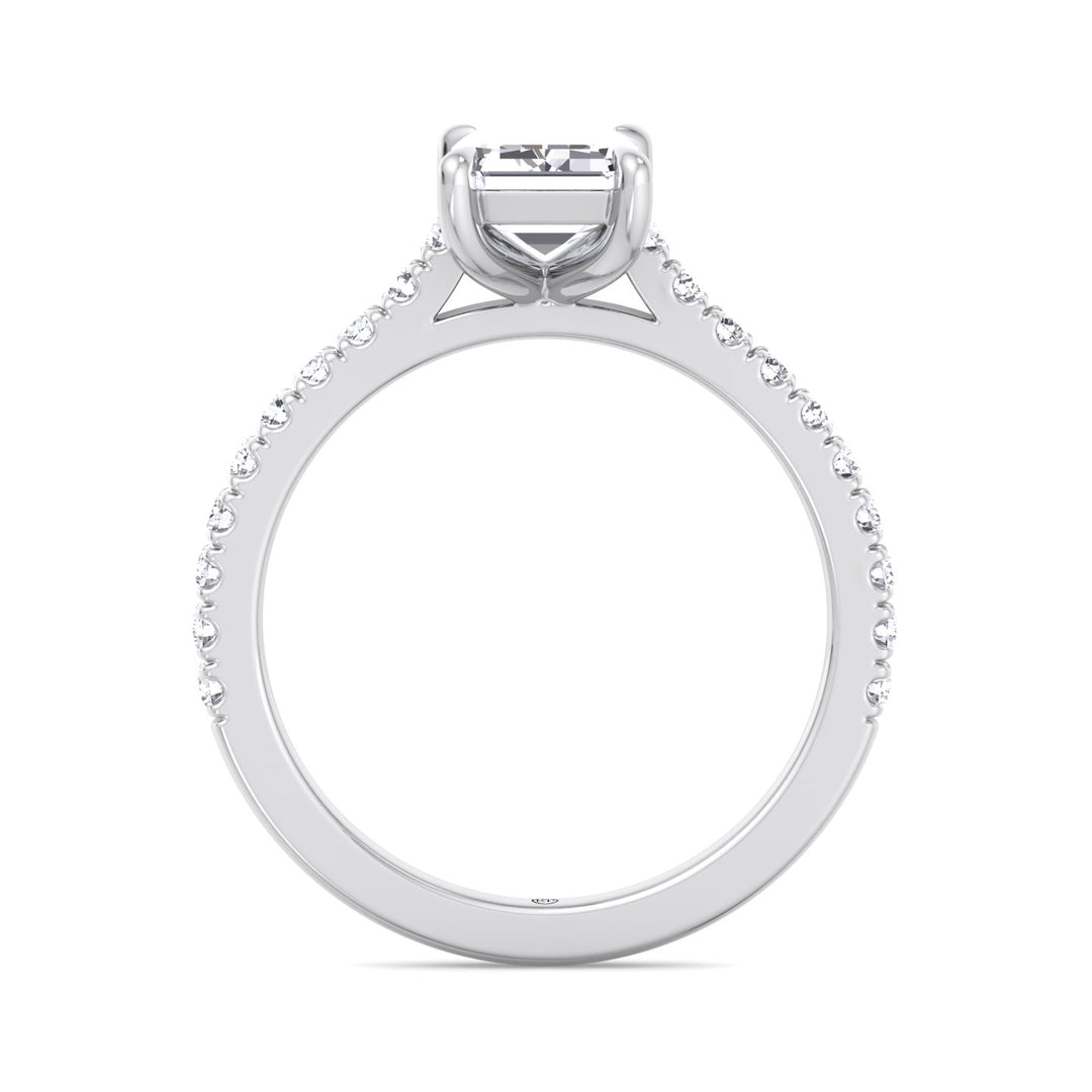 Emerald Shape Engagement Ring with Cathedral Style Pave Band
