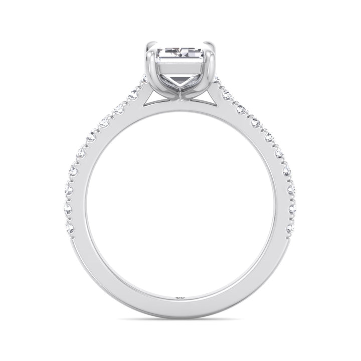 Emerald Shape Engagement Ring with Cathedral Style Pave Band