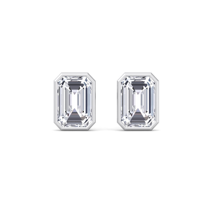 Bezel Set Emerald Shape Studs