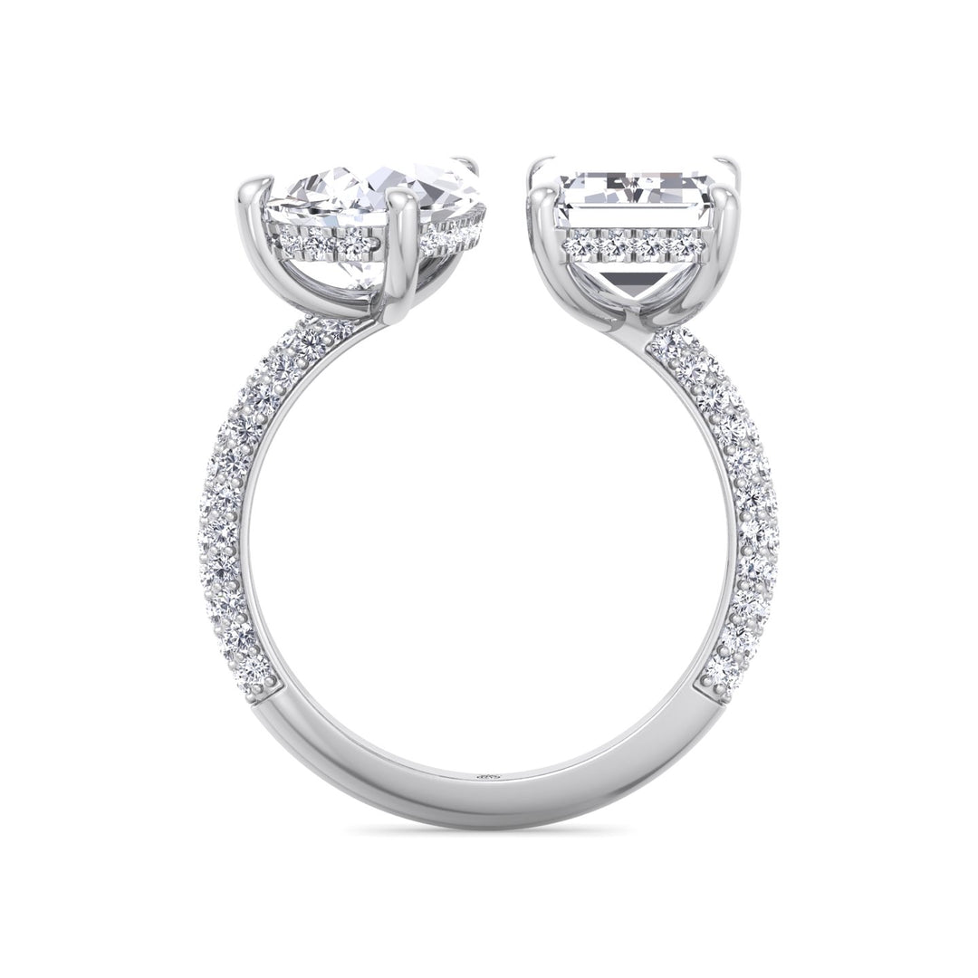 Toi Et Moi Pear &amp; Emerald Shape Hidden Halo Engagement Ring with Side Stones