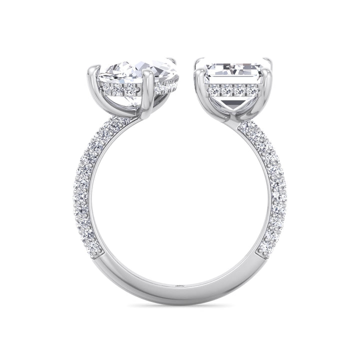Toi Et Moi Pear &amp; Emerald Shape Hidden Halo Engagement Ring with Side Stones