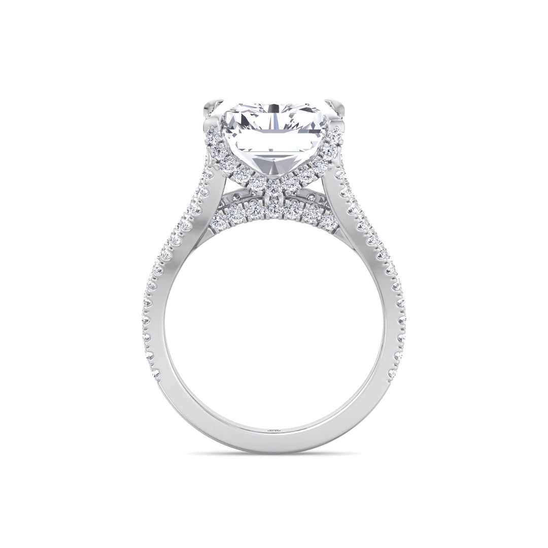 Radiant Cut Halo Engagement Ring with a Split Band