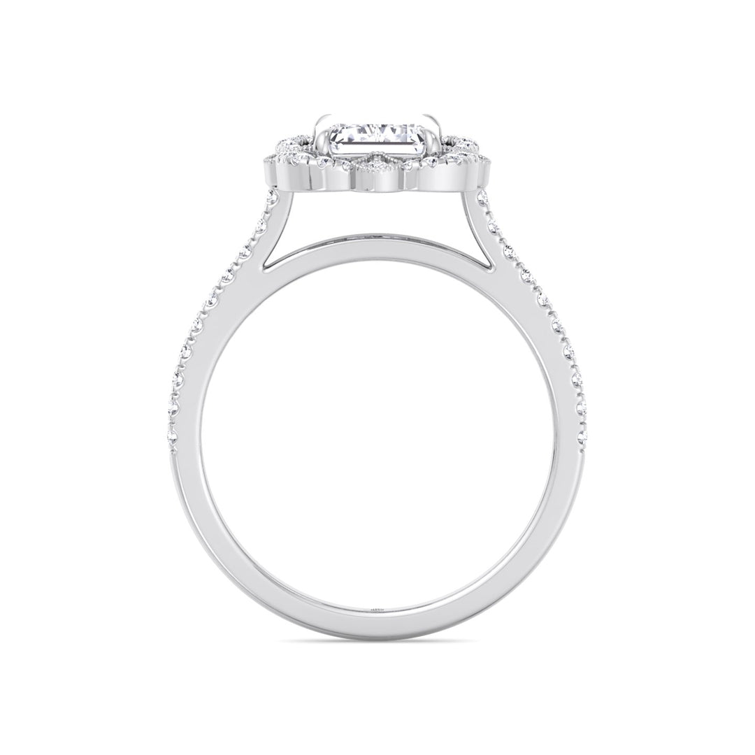 Vintage Style Emerald Cut Engagement Ring with Round Cut Sidestones