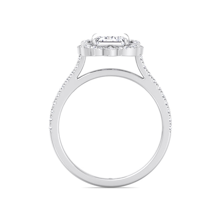 Vintage Style Emerald Cut Engagement Ring with Round Cut Sidestones