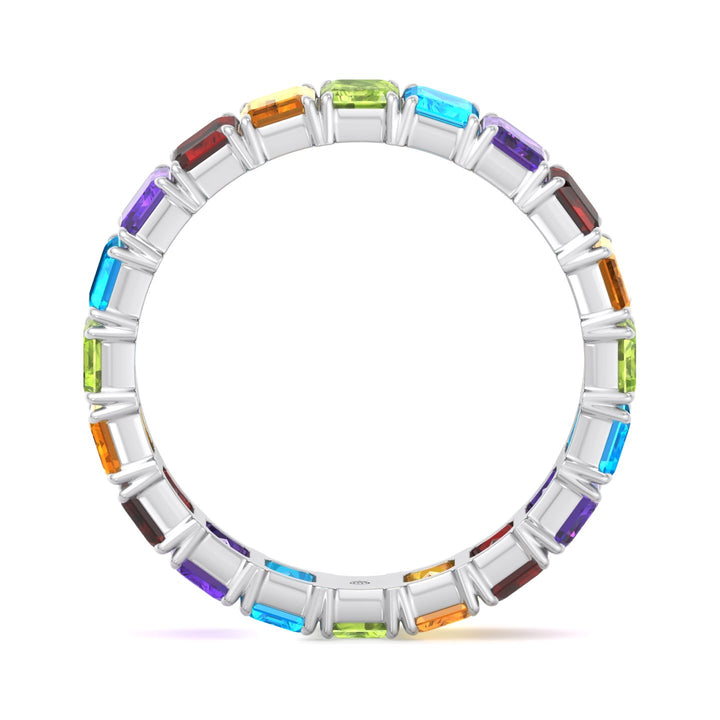 Multi Color Emerald Shape Eternity Band