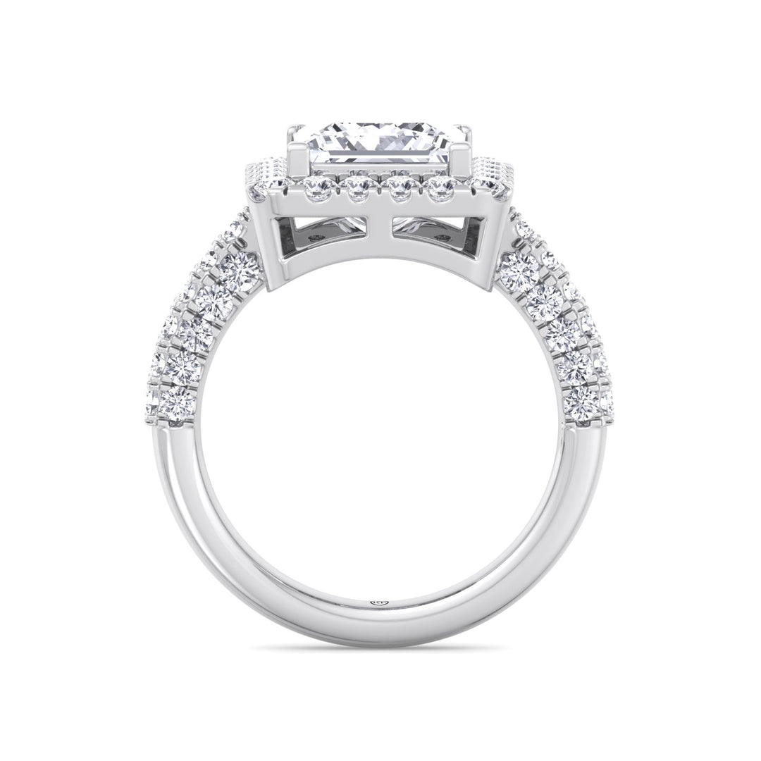 Princess Shape Halo Engagement Ring with Pave Band
