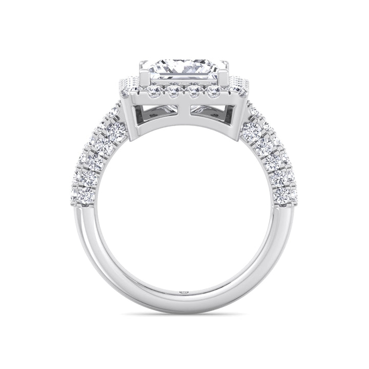 Princess Shape Halo Engagement Ring with Pave Band