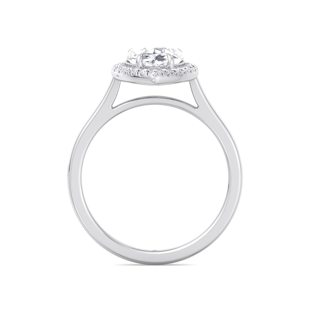 Pear Shape Engagement Ring with Halo Center and Plain Band