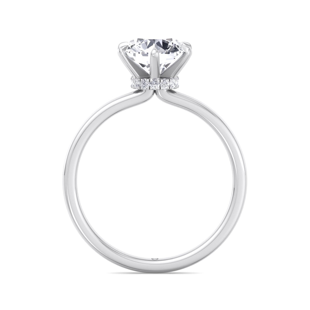 Round Cut Six Prong Solitaire Engagement Ring With Hidden Halo