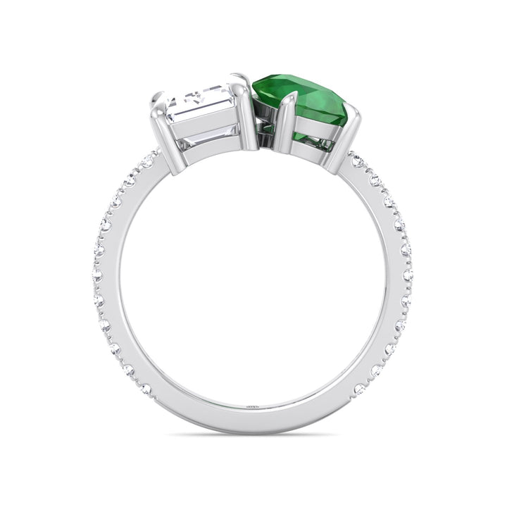 Toi Et Moi Emerald &amp; Green Pear Shape Engagement Ring With Pave Band