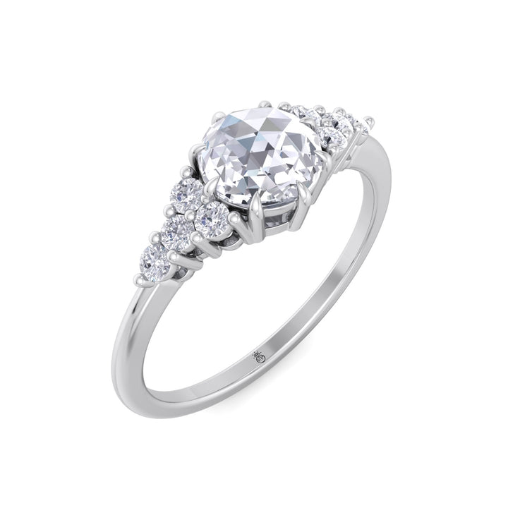 Rose Cut Round Shape Engagement Ring with Round Sidestones