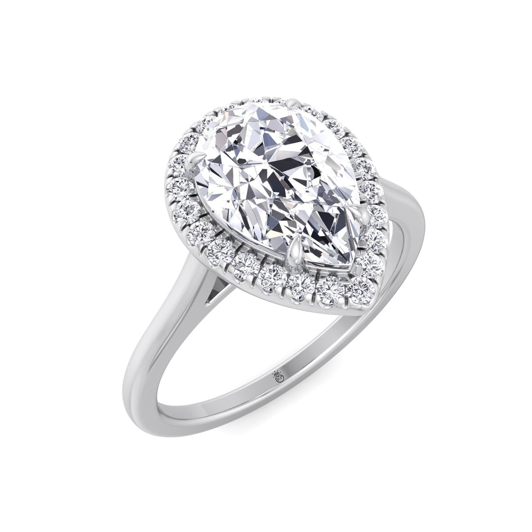 Pear Shape Engagement Ring with Halo Center and Plain Band